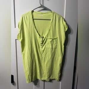 Aerie  💯 Cotton oversized lime Green Short Sleeve Top swoop neck